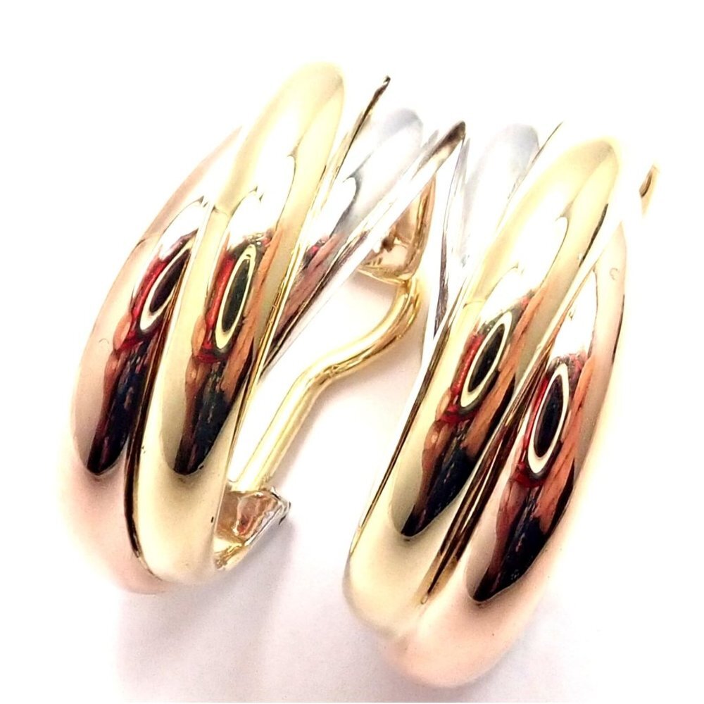 Authentic! Cartier 18k Tri-Color Gold Medium Size Trinity Hoop Earrings​ - Picture 8 of 10